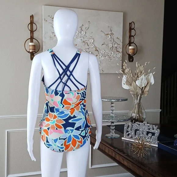 Women's Skechers Floral Patterned 2 Pc Tankini Set Swimwear. Size M - Picture 3 of 17